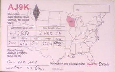 QSL-card of AJ9K confirming a distance record of 7725 km